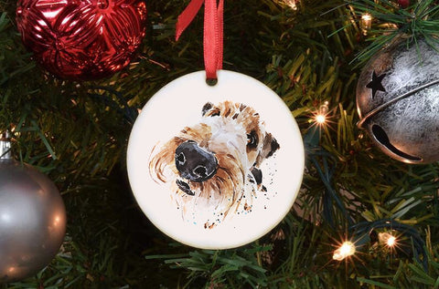 Airedale Terrier Ceramic Circle Tree Decoration.Airedale Terrier Xmas Tree Decoration, Airedale Terrier Christmas Tree Ornament