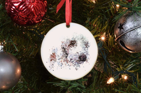Bedlington Terrier II Ceramic Circle Tree Decoration. Bedlington Terrier Xmas Tree Decoration, Bedlington Terrier Christmas Tree Ornament