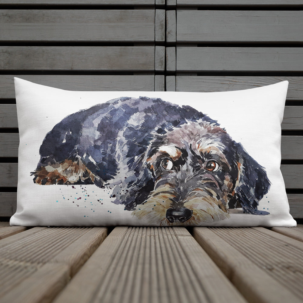 Wire-Haired Dachshund (Version 2) | Premium Pillow/Cushion | Edswatercolours