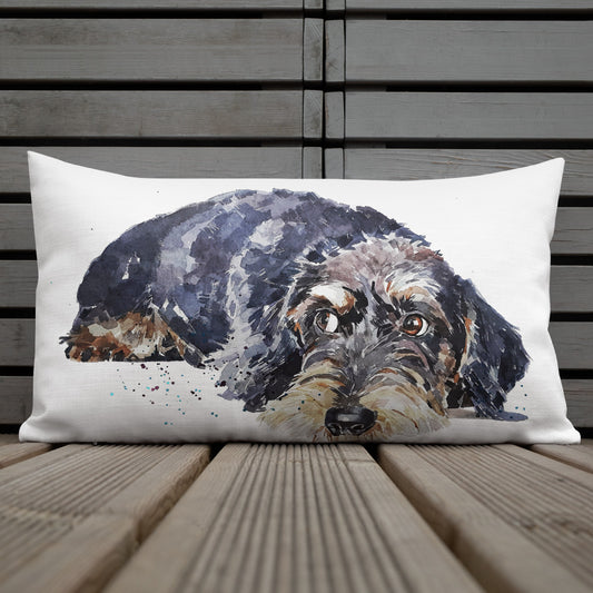 Wire-Haired Dachshund (Version 2) | Premium Pillow/Cushion | Edswatercolours