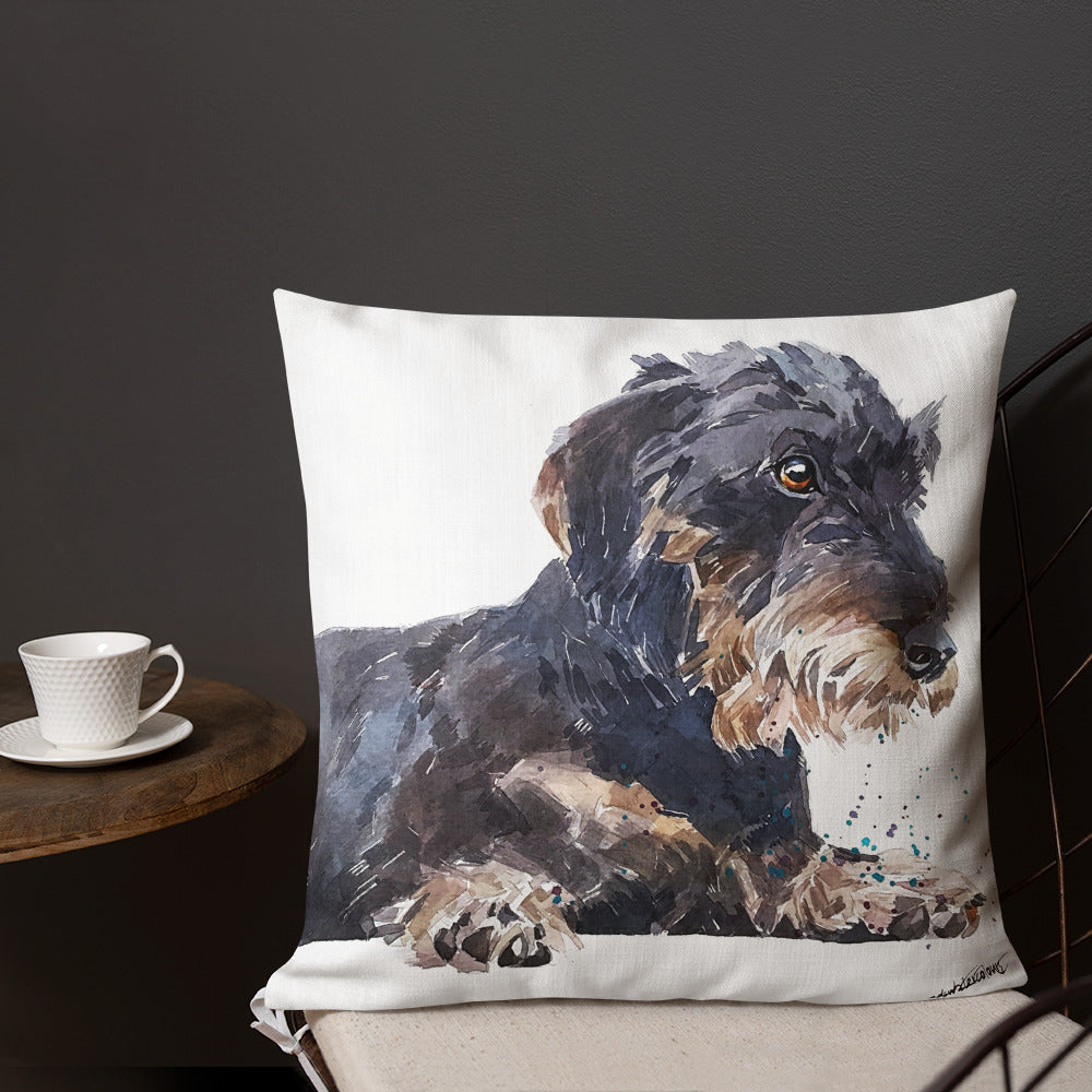 Wire-Haired Dachshund (Version 1) | Premium Pillow/Cushion | Edswatercolours