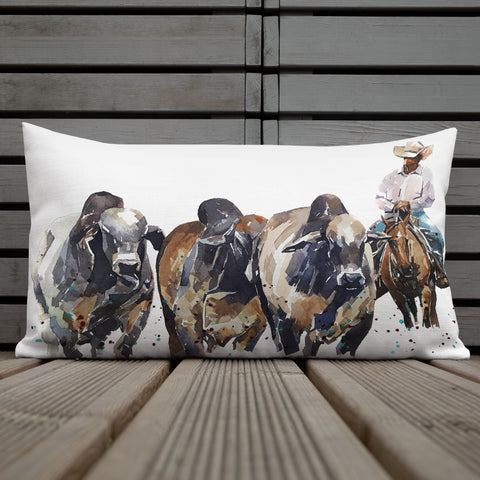 "Brahman Cattle & Cowboy" - Premium Pillow/Cushion