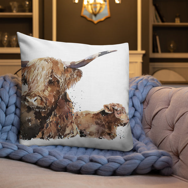 "Highland Cows (Version 1)" - Premium Pillow/Cushion