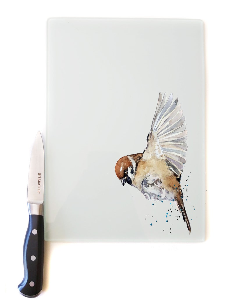 House Sparrow Art Toughened Glass Chopping -Smooth finish - House Sparrow Chopping board,House Sparrow Work Top Saver,Sparrowworktop saver