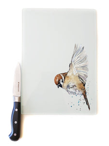 House Sparrow Art Toughened Glass Chopping -Smooth finish - House Sparrow Chopping board,House Sparrow Work Top Saver,Sparrowworktop saver