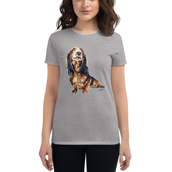 Long Haired Dachshund Women's Fashion Fit T-Shirt | Gildan 880